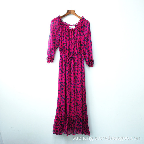 Women O Neck Long Casual Printed Dress